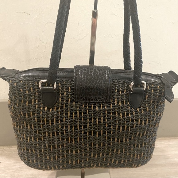 Brighton Straw Tote Shoulder Bag, Black & Tan - Picture 5 of 9